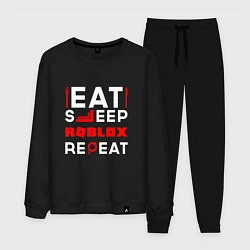 Костюм хлопковый мужской Надпись Eat Sleep Roblox Repeat, цвет: черный