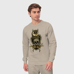 Костюм хлопковый мужской Сова с черепом на животе, цвет: миндальный — фото 2