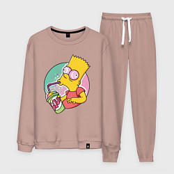 Костюм хлопковый мужской Барт Симпсон пьёт лимонад, цвет: пыльно-розовый