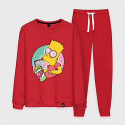Костюм хлопковый мужской Барт Симпсон пьёт лимонад, цвет: красный