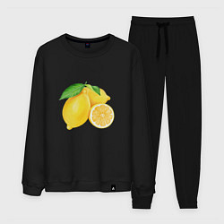 Костюм хлопковый мужской Сочные лимоны, цвет: черный