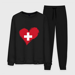 Костюм хлопковый мужской Сердце - Швейцария, цвет: черный