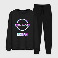 Костюм хлопковый мужской Значок Nissan в стиле glitch, цвет: черный