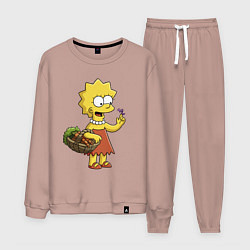 Костюм хлопковый мужской Lisa Simpson с гусеницей на даче, цвет: пыльно-розовый