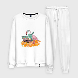 Костюм хлопковый мужской Осенний фламинго с ноутбуком, мечты о лете, цвет: белый