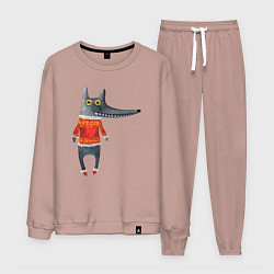 Мужской костюм Серый волк в оранжевом свитере