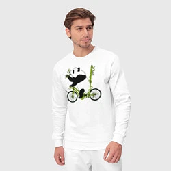 Костюм хлопковый мужской Панда на велосипеде с бамбуком, цвет: белый — фото 2