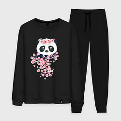 Костюм хлопковый мужской Панда в сакуре, цвет: черный