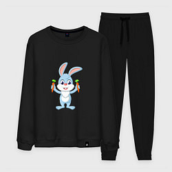 Костюм хлопковый мужской Кролик с морковками, цвет: черный
