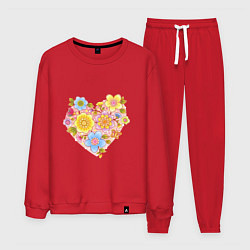 Костюм хлопковый мужской Орнамент цветочный в форме сердца Любовь, цвет: красный