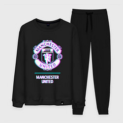 Костюм хлопковый мужской Manchester United FC в стиле glitch, цвет: черный