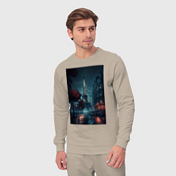 Костюм хлопковый мужской Нейросеть - Ночной Париж, цвет: миндальный — фото 2