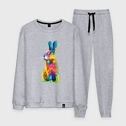 Костюм хлопковый мужской Кролик в стиле поп-арт, цвет: меланж