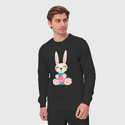 Костюм хлопковый мужской Новогодний кролик с елочным шаром, цвет: черный — фото 2