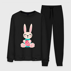 Костюм хлопковый мужской Новогодний кролик с елочным шаром, цвет: черный