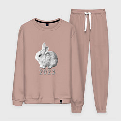 Костюм хлопковый мужской Новогодний белый кролик, символ 2023 года, цвет: пыльно-розовый
