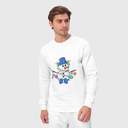 Костюм хлопковый мужской Веселый новогодний снеговик, цвет: белый — фото 2