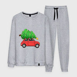 Костюм хлопковый мужской Новогодняя машина с праздничной елкой, цвет: меланж