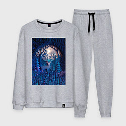 Костюм хлопковый мужской Объемная иллюстрация из бумаги лес и олень на сине, цвет: меланж