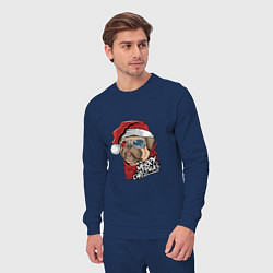 Костюм хлопковый мужской Pug merry christmas, цвет: тёмно-синий — фото 2
