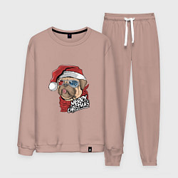 Костюм хлопковый мужской Pug merry christmas, цвет: пыльно-розовый