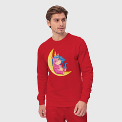 Костюм хлопковый мужской Единорог на месяце, цвет: красный — фото 2