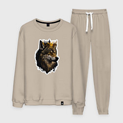 Костюм хлопковый мужской Волк-царь в короне, цвет: миндальный