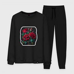 Костюм хлопковый мужской Букет и красные розы, цвет: черный