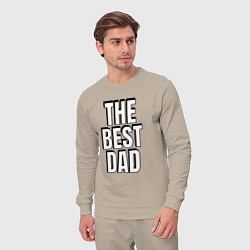 Костюм хлопковый мужской The best dad белая надпись с тенью, цвет: миндальный — фото 2