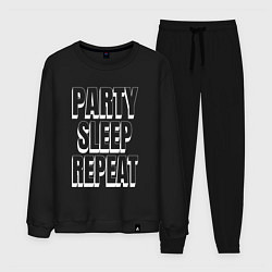 Костюм хлопковый мужской Party sleep repeat надпись с тенью, цвет: черный