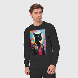 Костюм хлопковый мужской Кошачья мода - нейросеть, цвет: черный — фото 2