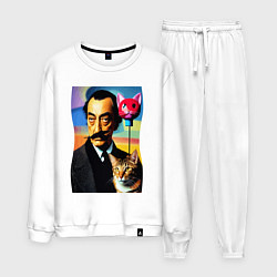 Костюм хлопковый мужской Salvador Dali and cat, цвет: белый