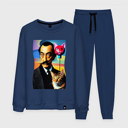 Костюм хлопковый мужской Salvador Dali and cat, цвет: тёмно-синий