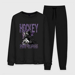 Костюм хлопковый мужской Hockey жизнь на льду, цвет: черный