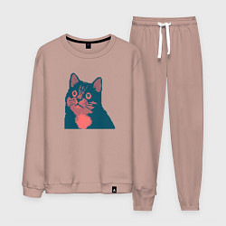 Костюм хлопковый мужской Vintage pixel cat, цвет: пыльно-розовый