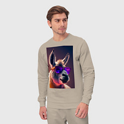 Костюм хлопковый мужской Лама в очках, цвет: миндальный — фото 2