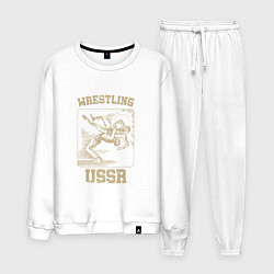 Костюм хлопковый мужской Борьба СССР советский спорт, цвет: белый