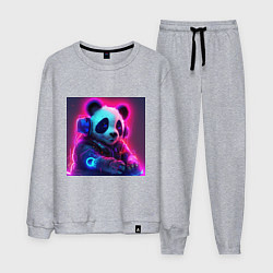 Костюм хлопковый мужской Диджей панда в свете неона, цвет: меланж