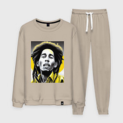 Костюм хлопковый мужской Bob Marley Digital Art, цвет: миндальный