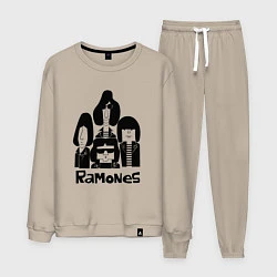 Костюм хлопковый мужской Ramones панк рок группа, цвет: миндальный