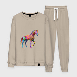 Костюм хлопковый мужской Конь геометрик, цвет: миндальный