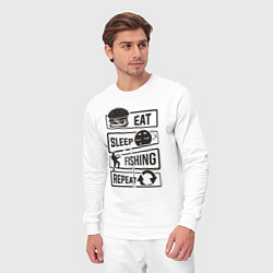 Костюм хлопковый мужской Eat sleep fishing repeat, цвет: белый — фото 2