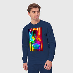 Костюм хлопковый мужской Japanese girl - neon glow - neural network, цвет: тёмно-синий — фото 2