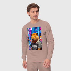 Костюм хлопковый мужской Cool capybara - urban style - neural network, цвет: пыльно-розовый — фото 2