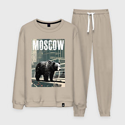 Костюм хлопковый мужской Москва - Россия - медведь, цвет: миндальный