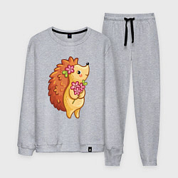 Костюм хлопковый мужской Ёжик с цветами, цвет: меланж