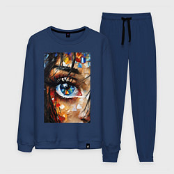 Костюм хлопковый мужской Глаз - масляная живопись - нейросеть, цвет: тёмно-синий