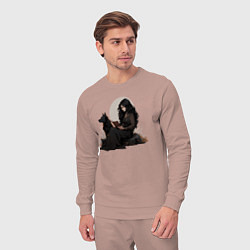 Костюм хлопковый мужской Фентези девушка с волком читает книгу, цвет: пыльно-розовый — фото 2