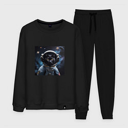 Костюм хлопковый мужской Черный котик космонавт, цвет: черный