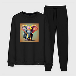 Костюм хлопковый мужской Слон красочный стиль, цвет: черный